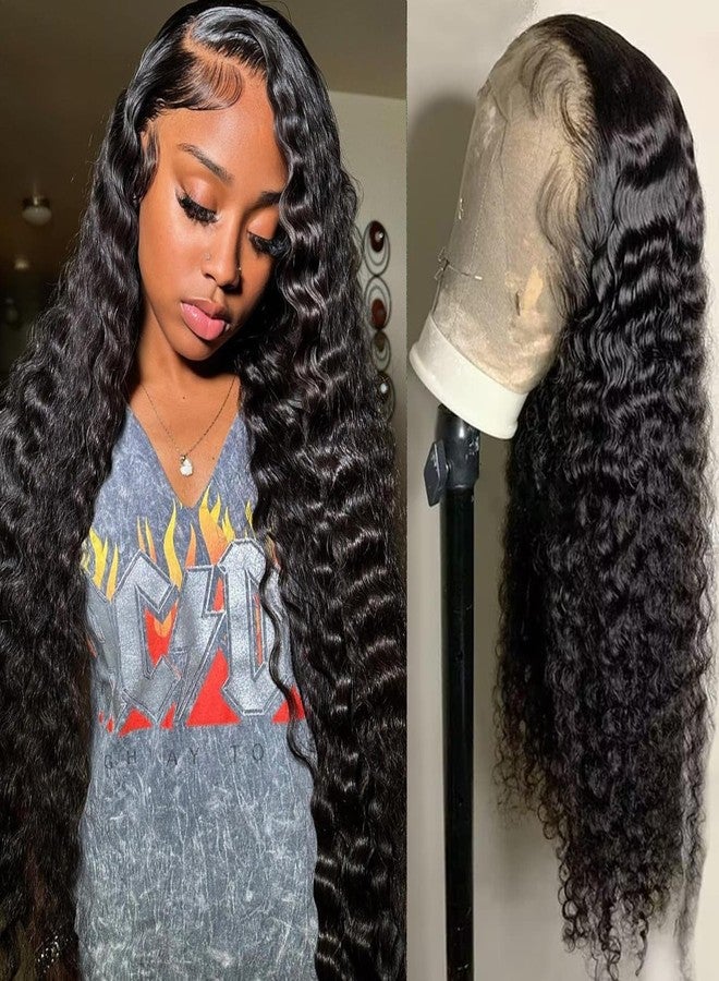 Ali Bling Bling Hair 13x6 Deep Wave Lace Front Wigs Human Hair Pre Plucked Lace Frontal Wigs HD Lace Frontal Wigs 180% Density Transparent Lace Frontal Wig Curly Wigs 30 Inch Natural Color Bleached Knots - Image 1